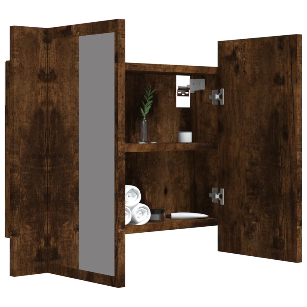 LED mirror cabinet smoked oak 60x12x45 cm wood material