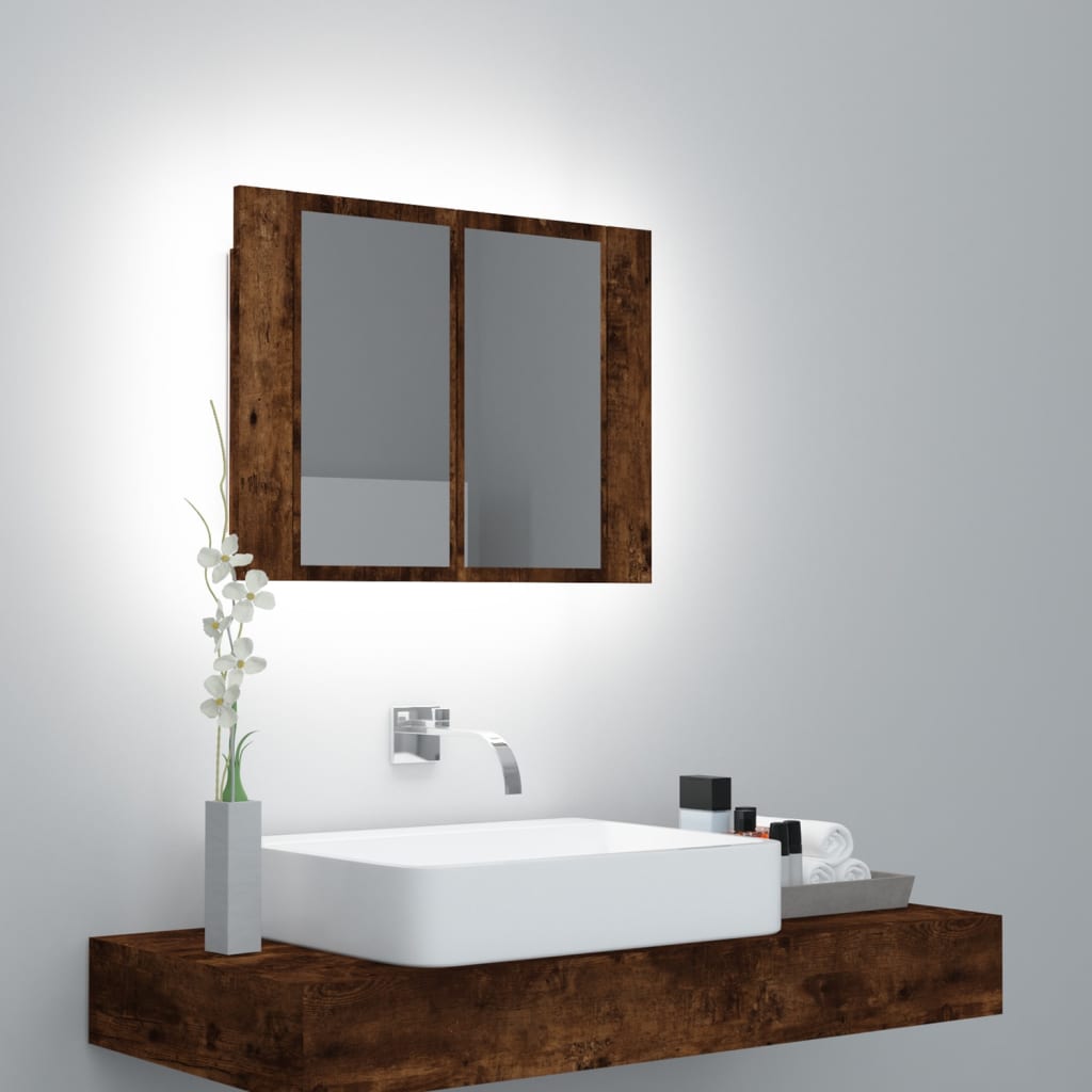 LED mirror cabinet smoked oak 60x12x45 cm wood material