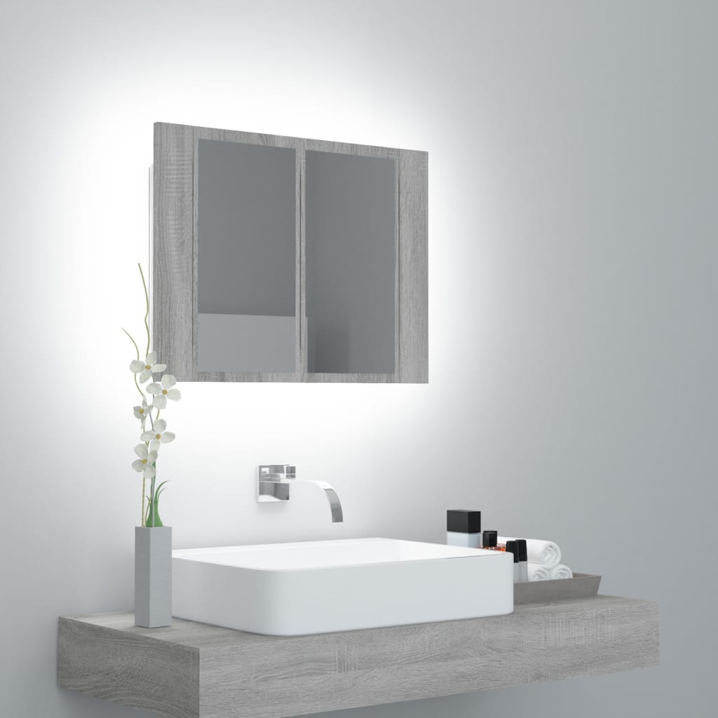 LED mirror cabinet gray Sonoma 60x12x45 cm wood material