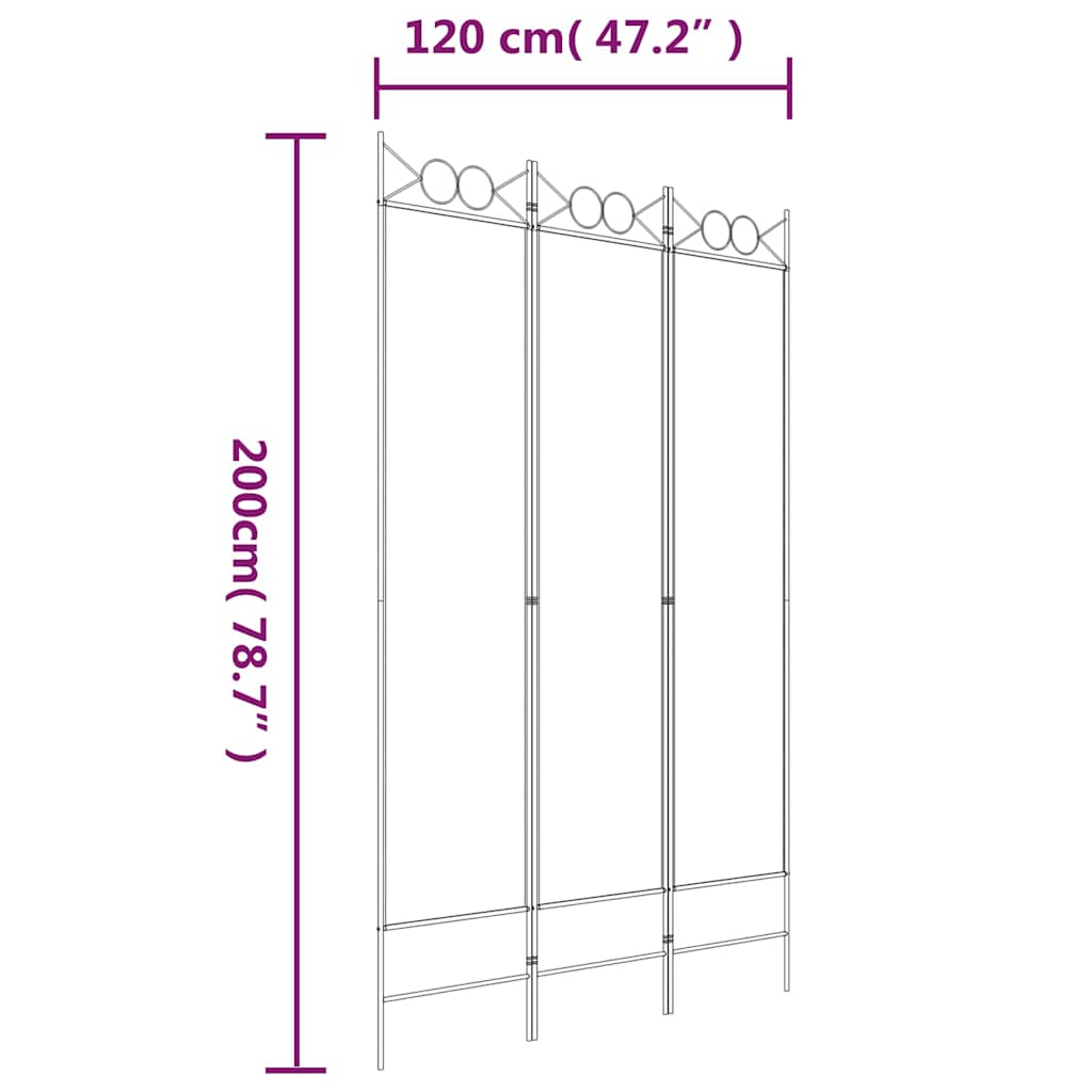 3-tlg. Paravent Schwarz 120x200 cm Stoff