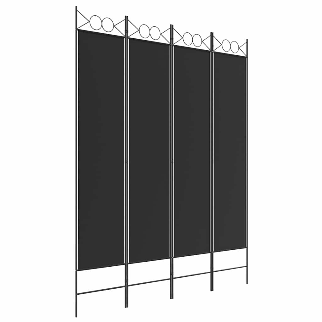 4-tlg. Paravent Schwarz 160x200 cm Stoff
