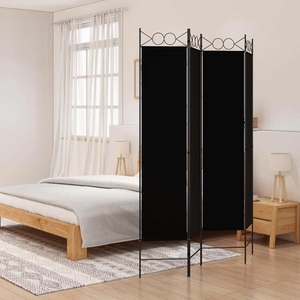4-tlg. Paravent Schwarz 160x200 cm Stoff