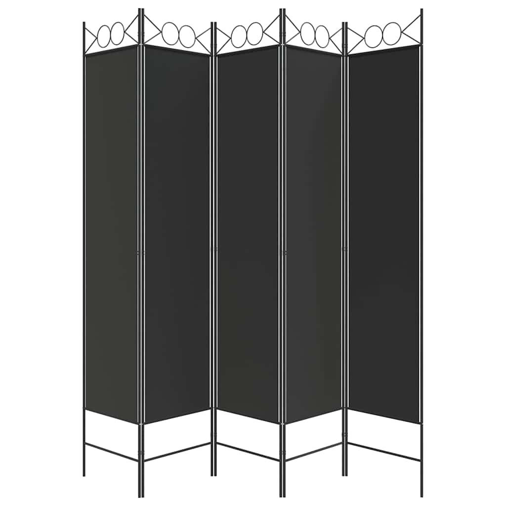 5-tlg. Paravent Schwarz 200x200 cm Stoff