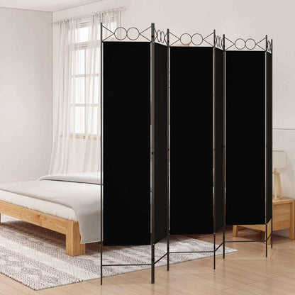 6-tlg. Paravent Schwarz 240x200 cm Stoff