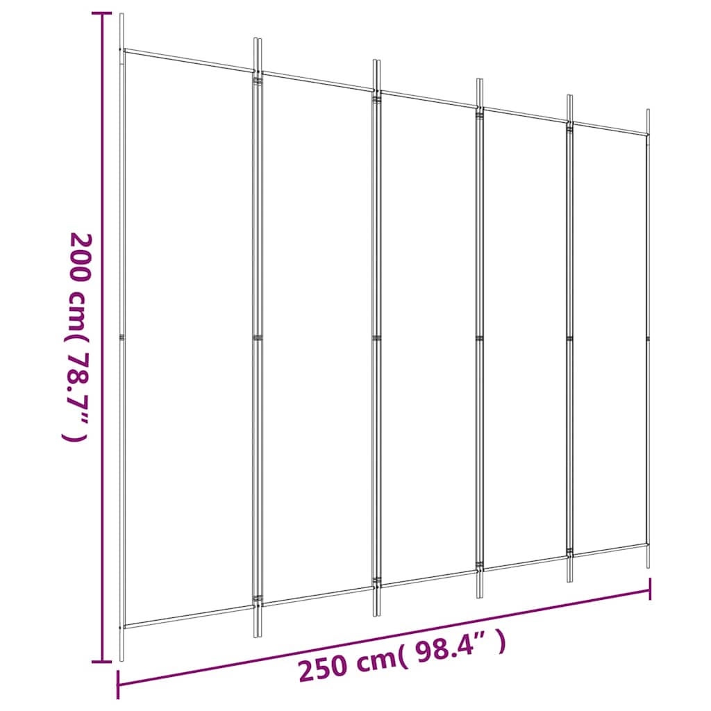 5-tlg. Paravent Braun 250x200 cm Stoff
