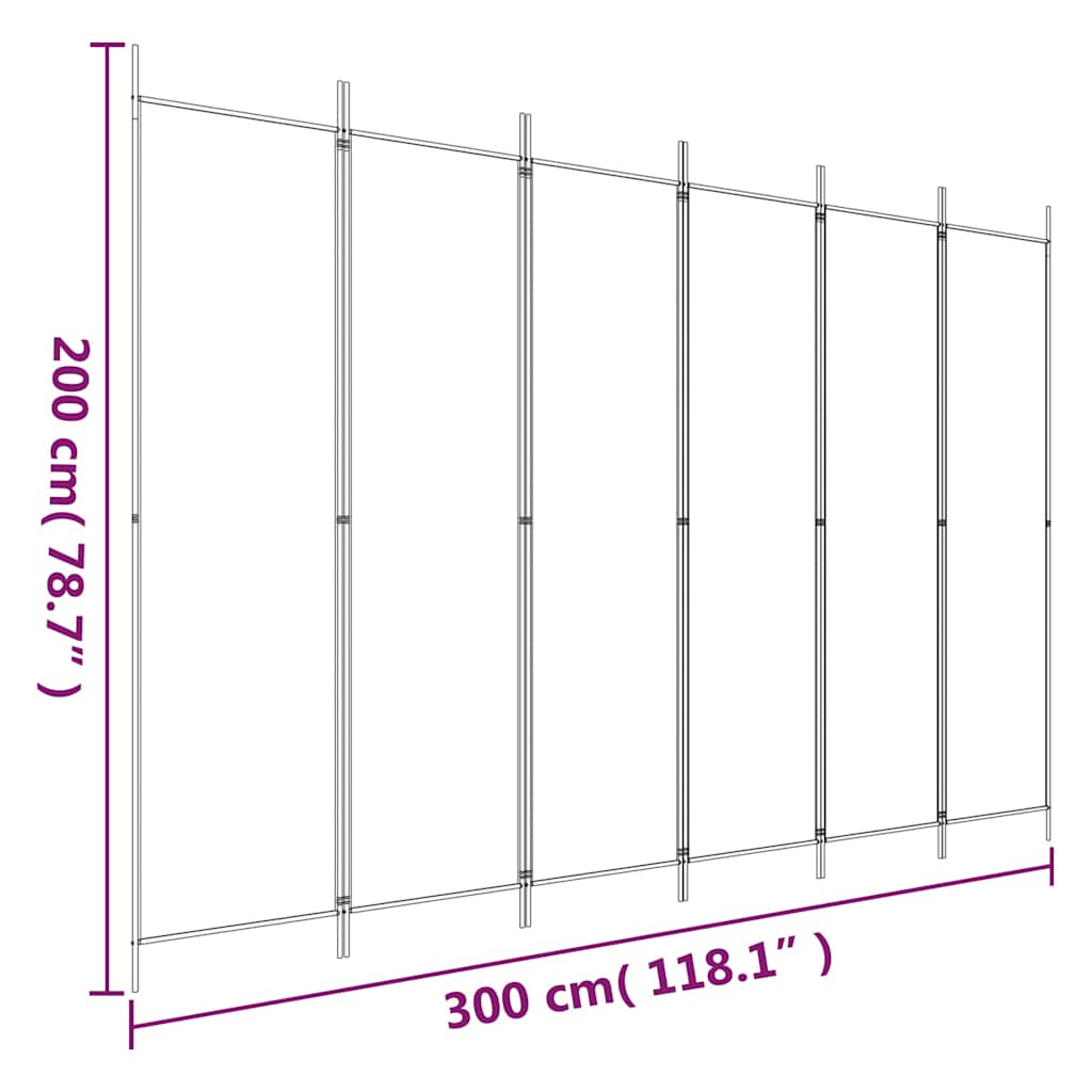 6-tlg. Paravent Braun 300x200 cm Stoff