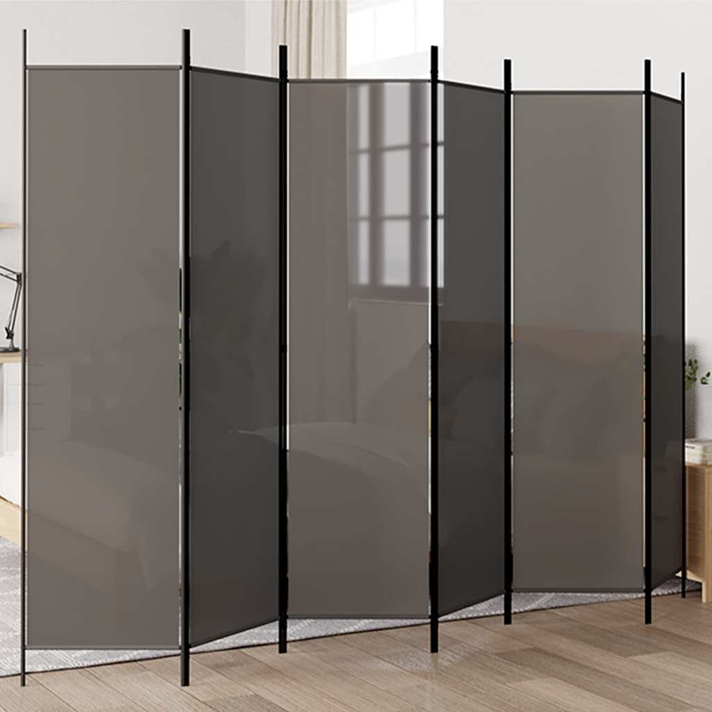 6-tlg. Paravent Anthrazit 300x200 cm Stoff