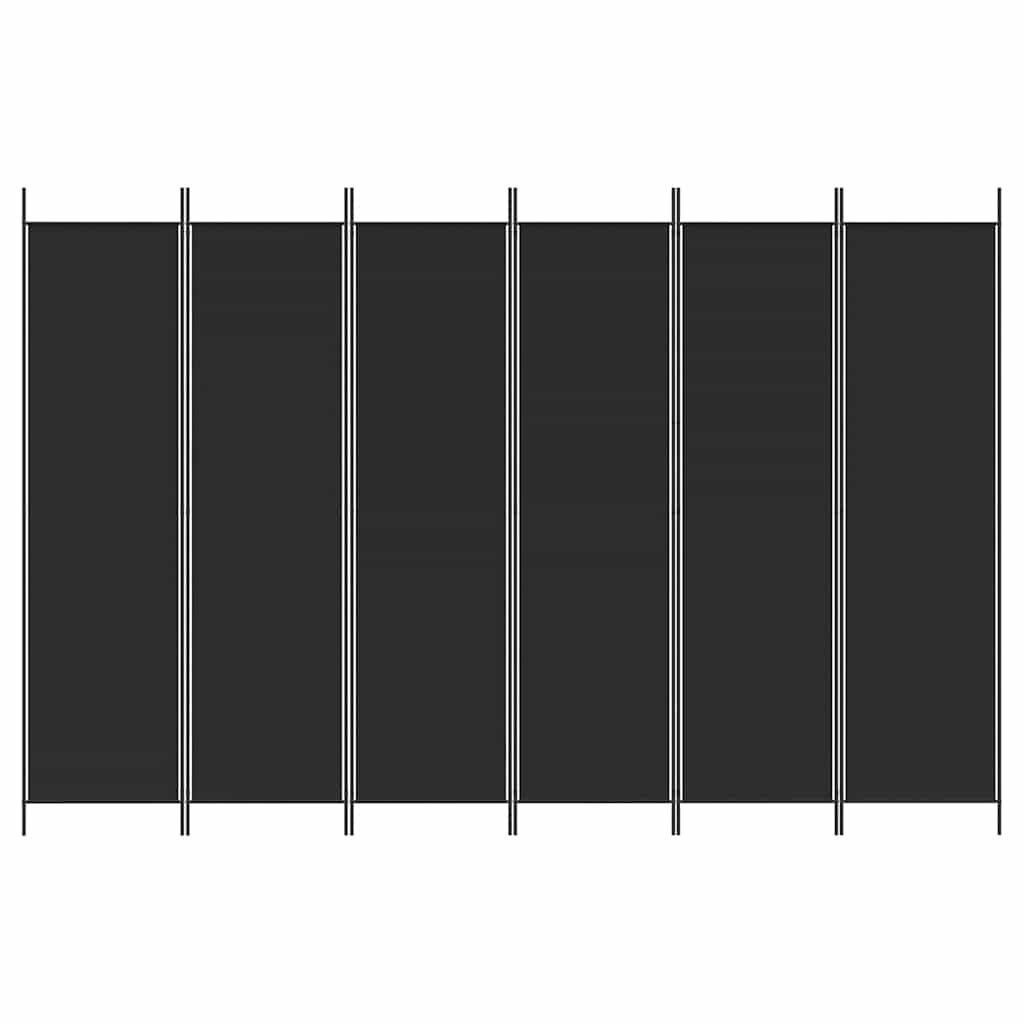6-tlg. Paravent Schwarz 300x200 cm Stoff