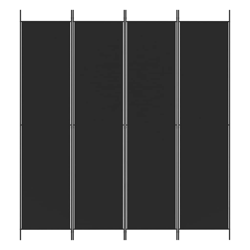 4-tlg. Paravent Schwarz 200x220 cm Stoff