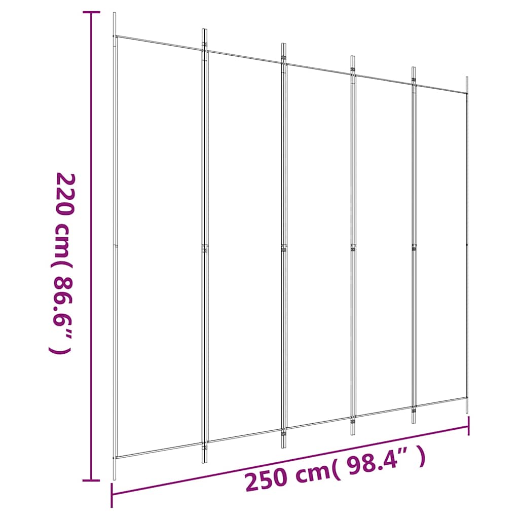5-tlg. Paravent Braun 250x220 cm Stoff
