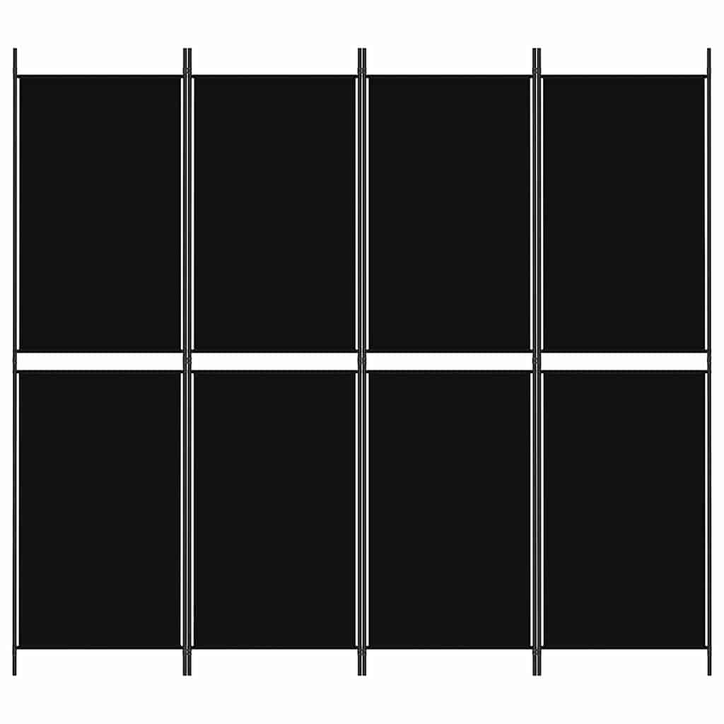 4-tlg. Paravent Schwarz 200x180 cm Stoff