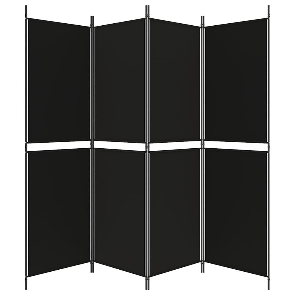 4-tlg. Paravent Schwarz 200x180 cm Stoff