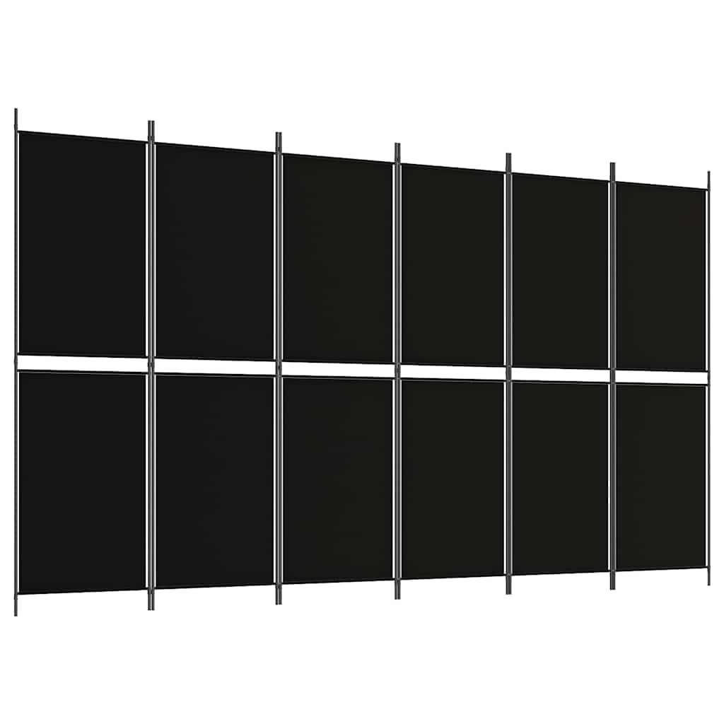 6-tlg. Paravent Schwarz 300x180 cm Stoff