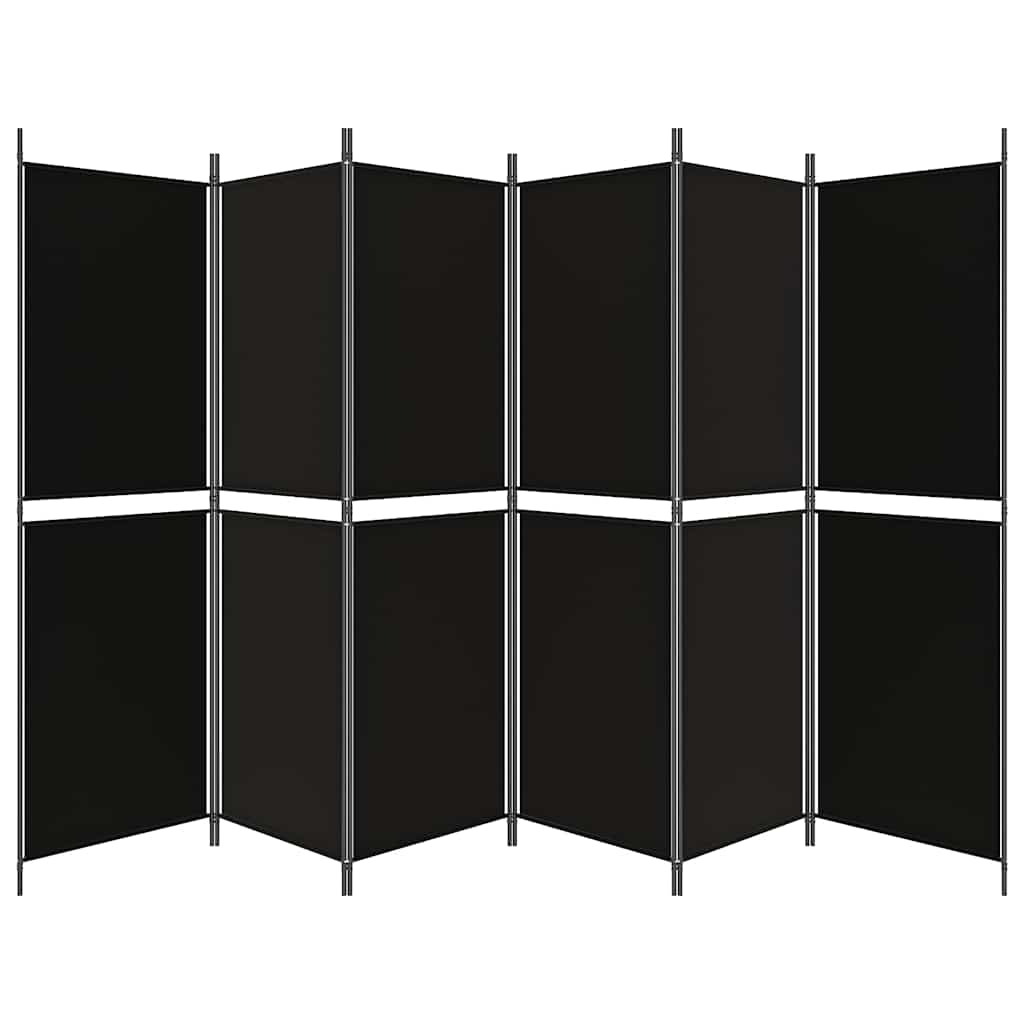 6-tlg. Paravent Schwarz 300x180 cm Stoff