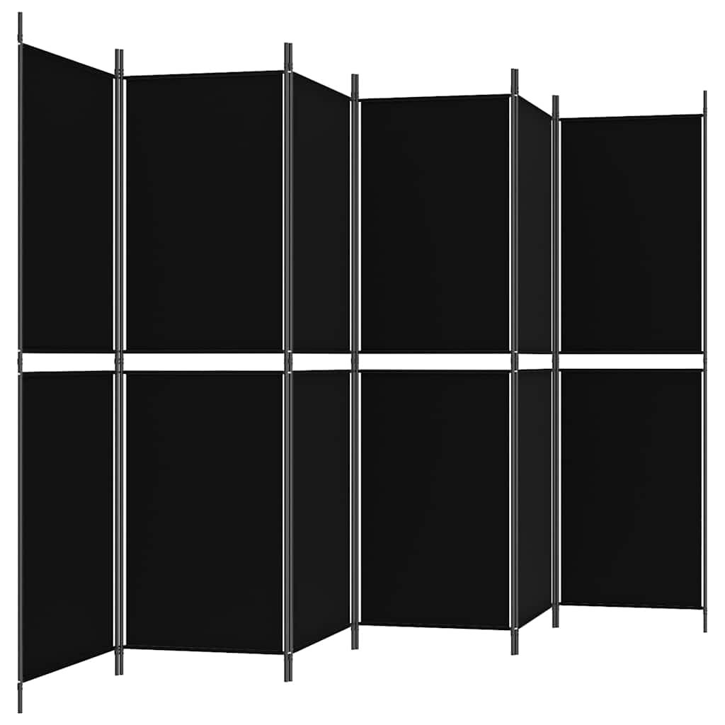 6-tlg. Paravent Schwarz 300x180 cm Stoff