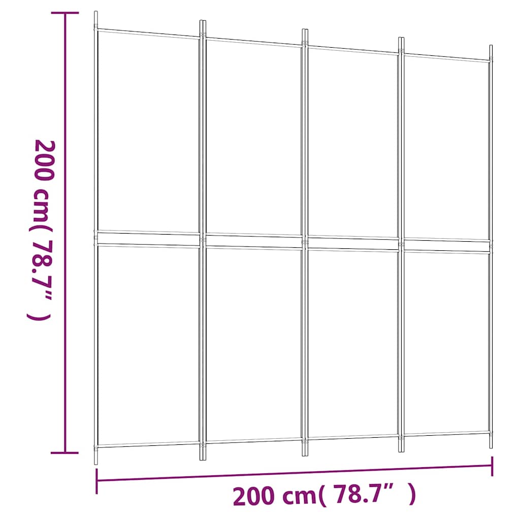 4-tlg. Paravent Schwarz 200x200 cm Stoff
