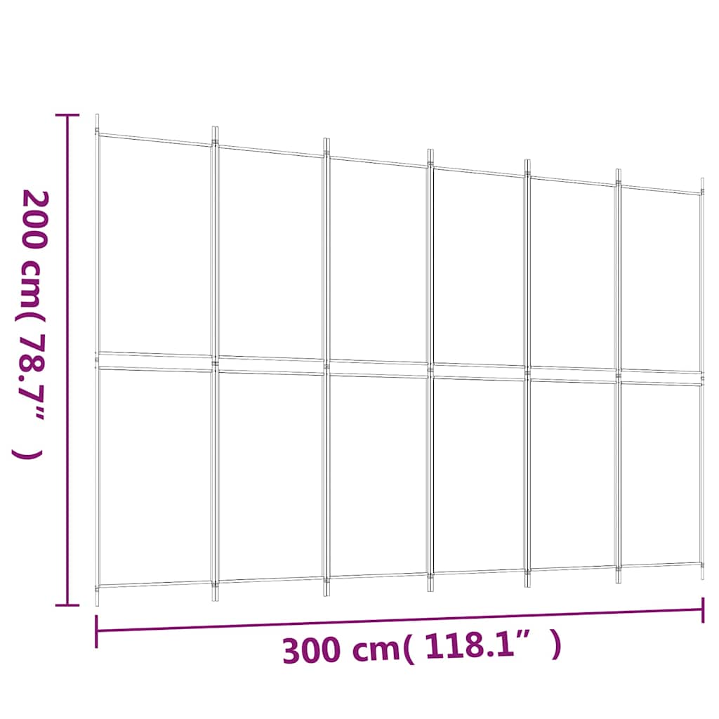 6-tlg. Paravent Weiß 300x200 cm Stoff