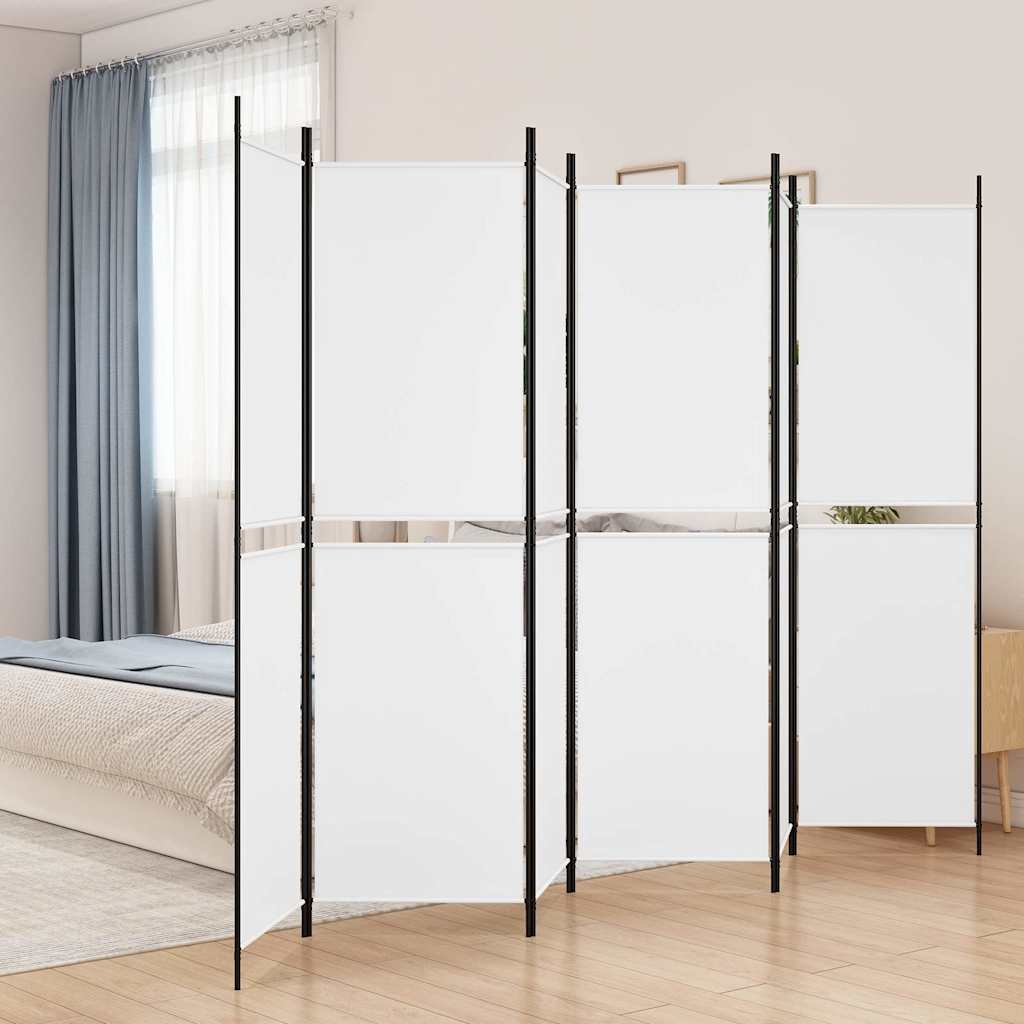 6-tlg. Paravent Weiß 300x200 cm Stoff