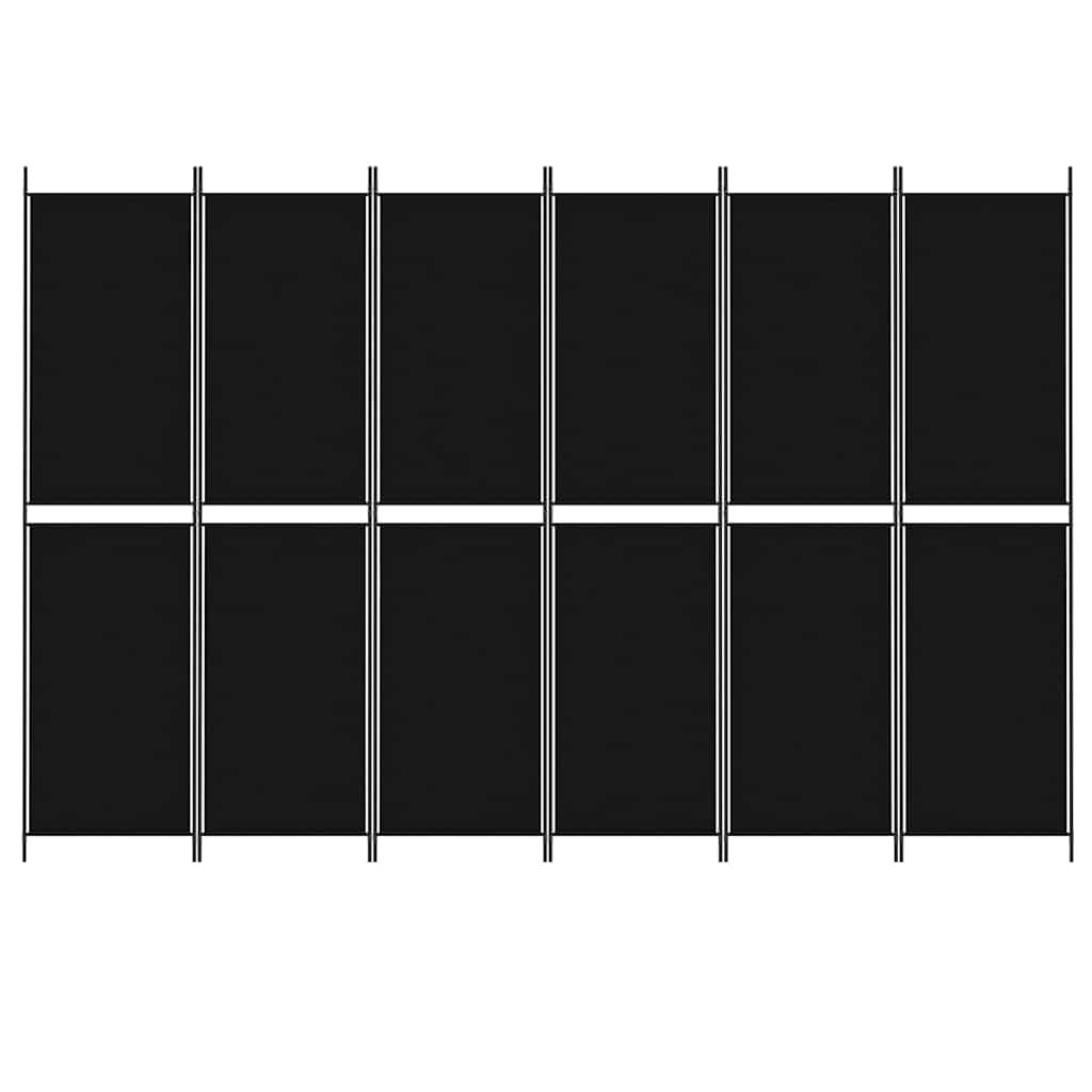 6-tlg. Paravent Schwarz 300x200 cm Stoff