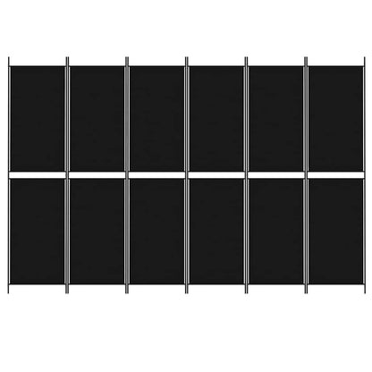 6-tlg. Paravent Schwarz 300x200 cm Stoff