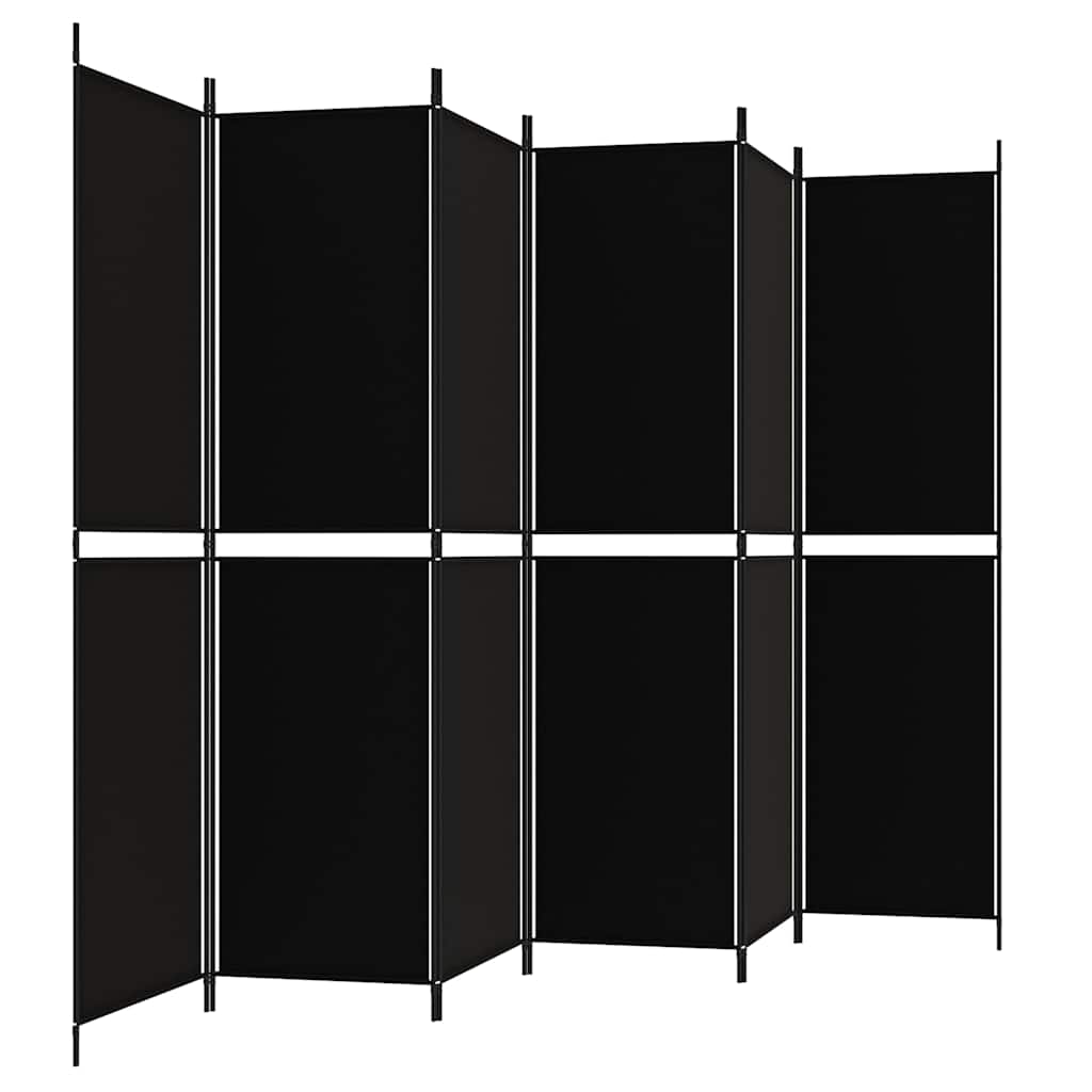6-tlg. Paravent Schwarz 300x200 cm Stoff