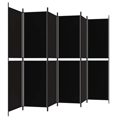 6-tlg. Paravent Schwarz 300x200 cm Stoff