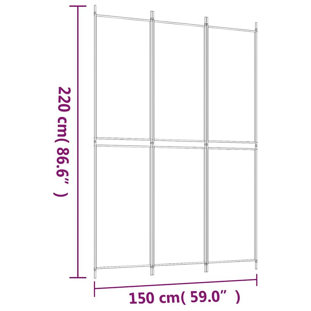 3-tlg. Paravent Schwarz 150x220 cm Stoff