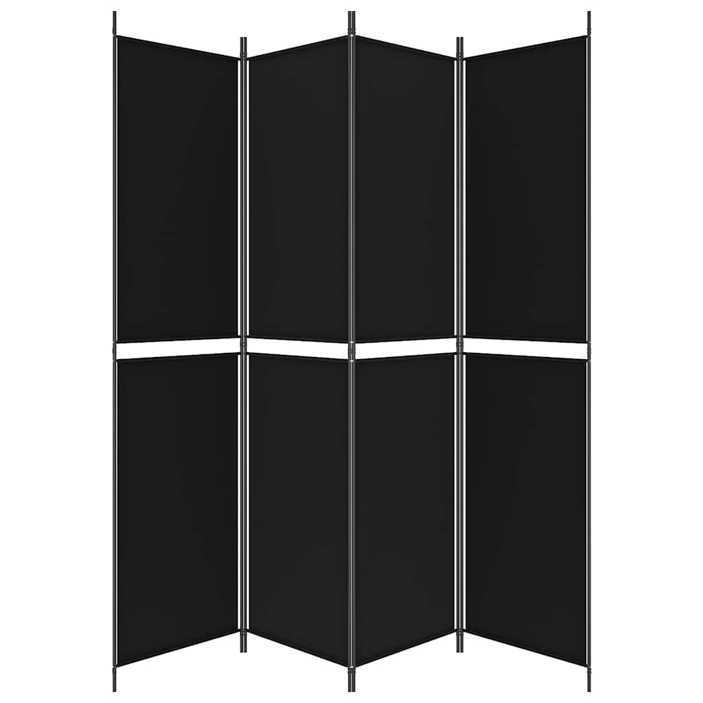 4-tlg. Paravent Schwarz 200x220 cm Stoff
