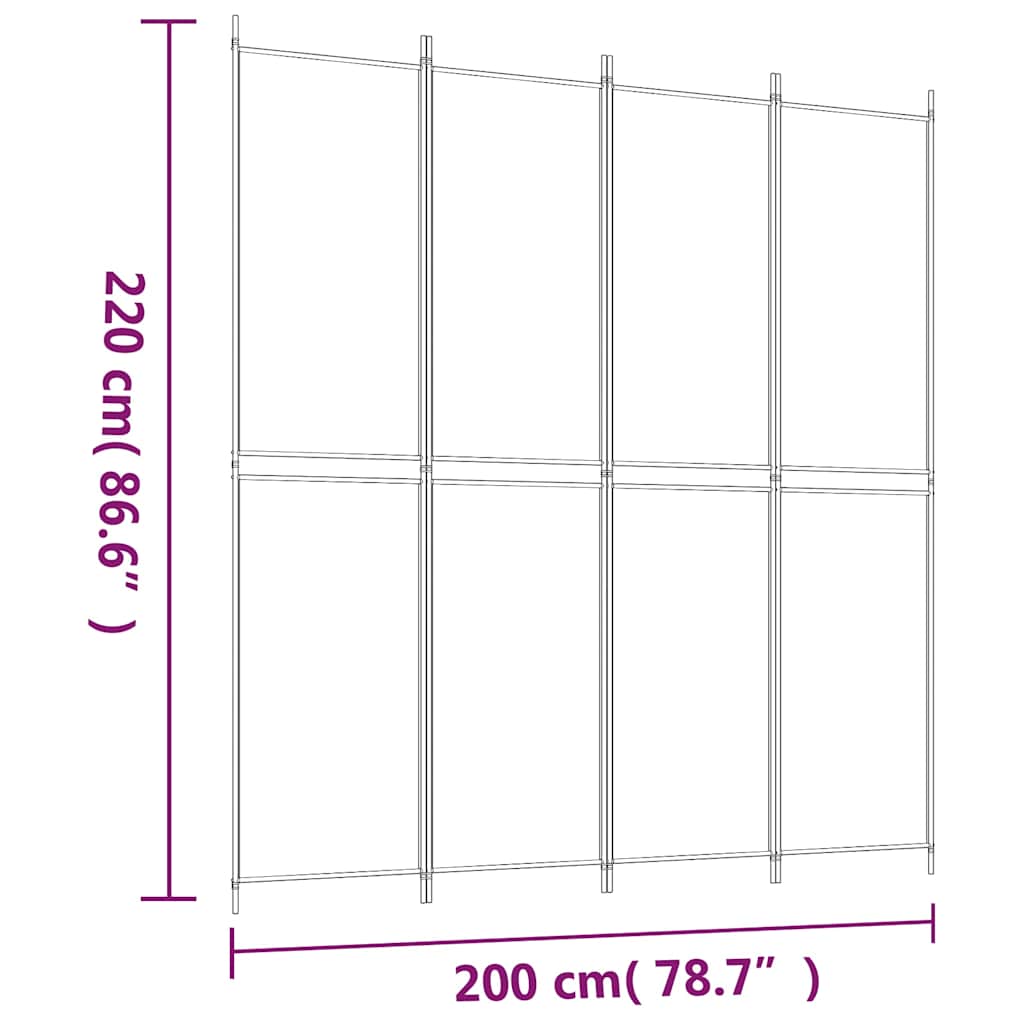 4-tlg. Paravent Schwarz 200x220 cm Stoff