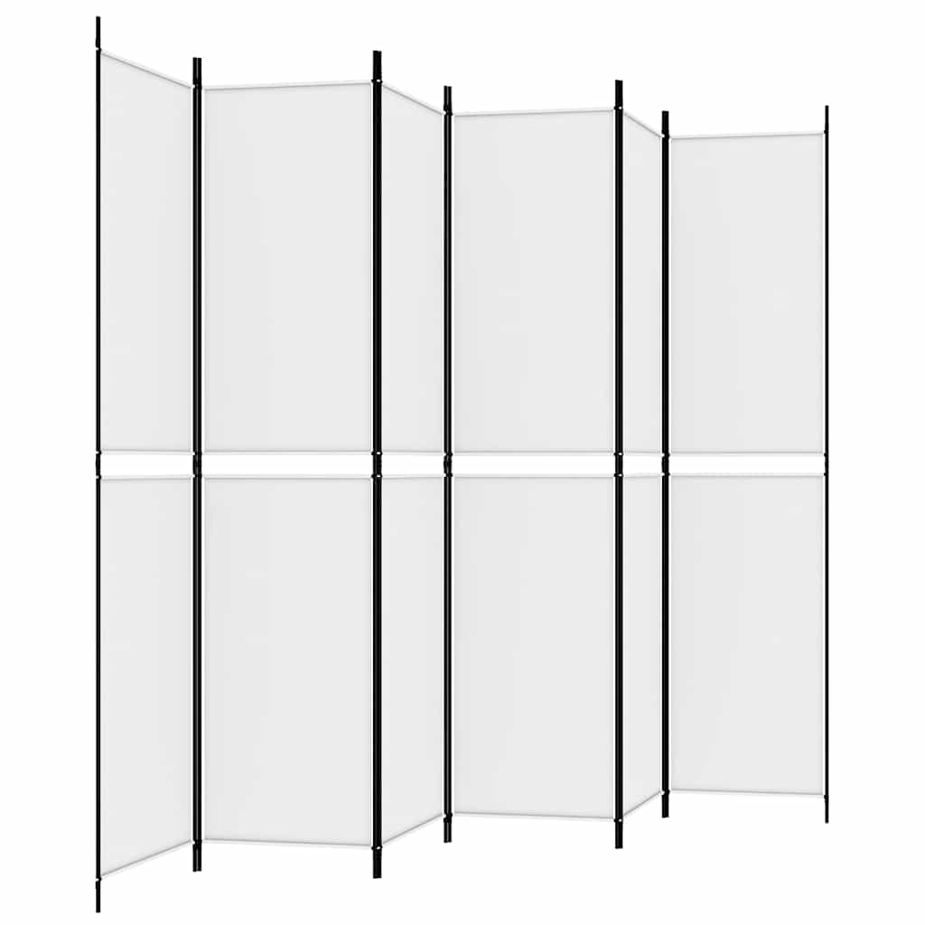 6-tlg. Paravent Weiß 300x220 cm Stoff