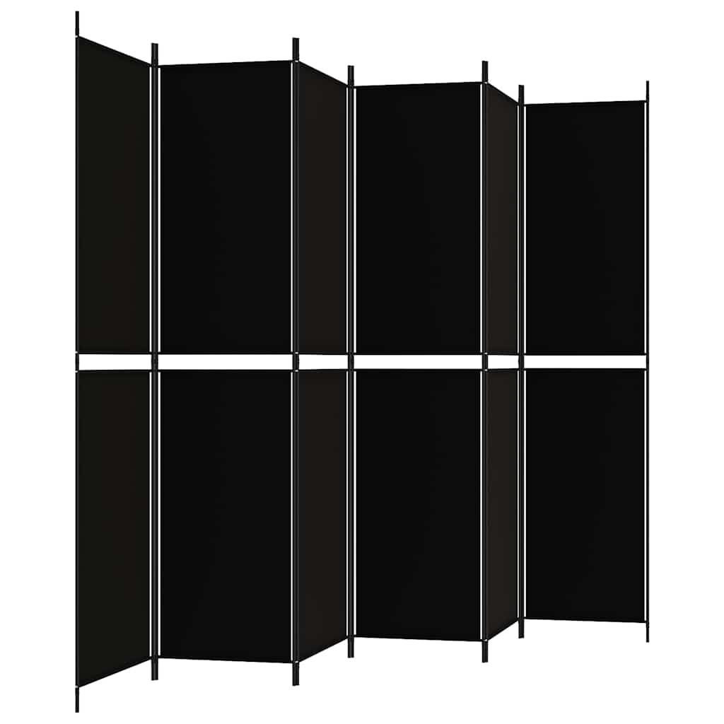 6-tlg. Paravent Schwarz 300x220 cm Stoff