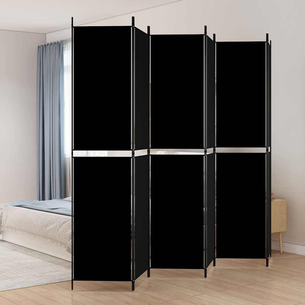 6-tlg. Paravent Schwarz 300x220 cm Stoff