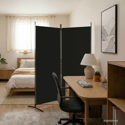 2-tlg. Paravent Schwarz 175x180 cm Stoff