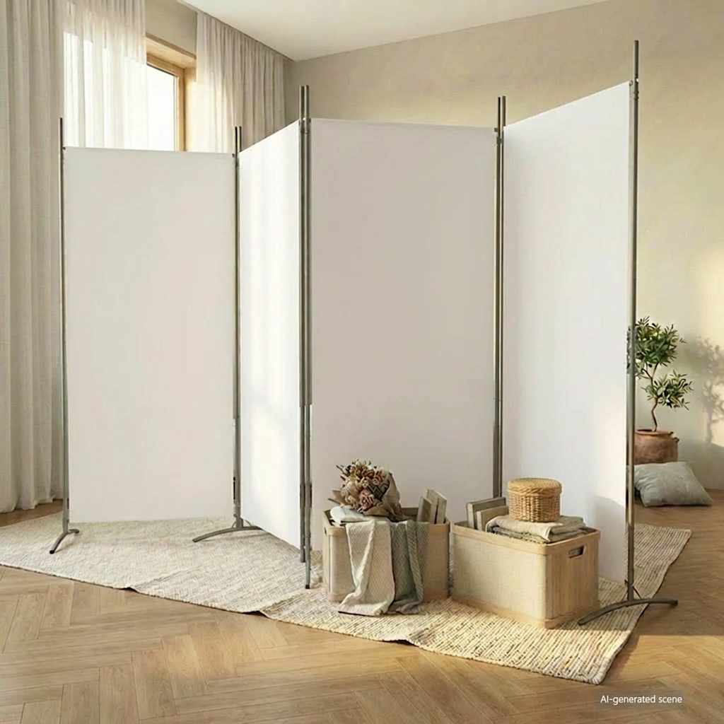 4-tlg. Paravent Weiß 346x180 cm Stoff