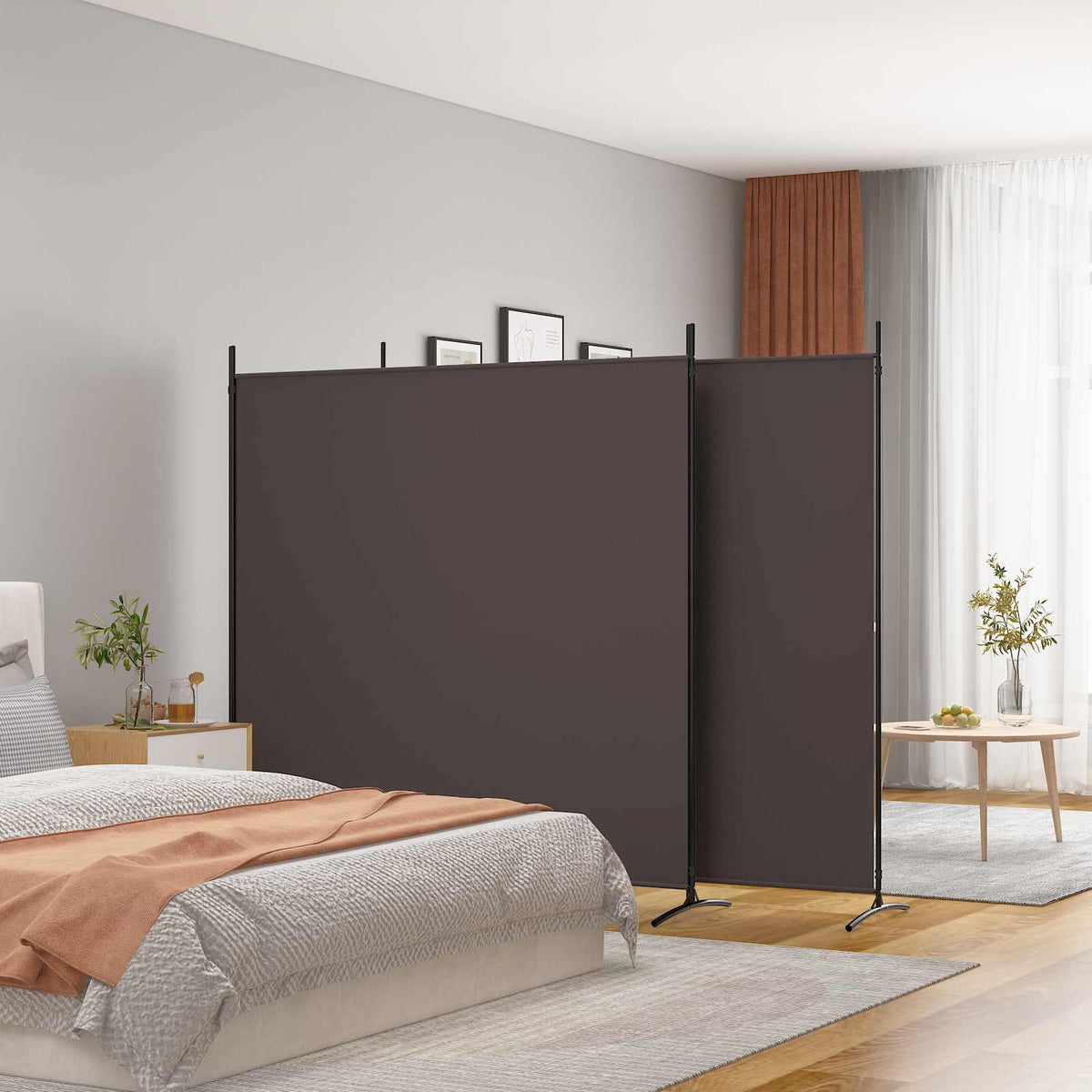 3-tlg. Paravent Braun 525x180 cm Stoff
