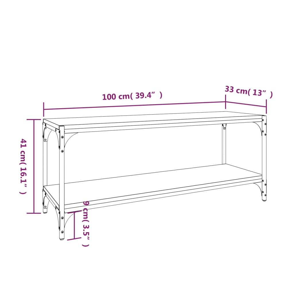 Meuble TV aspect chêne marron 100x33x41 cm bois matériau acier