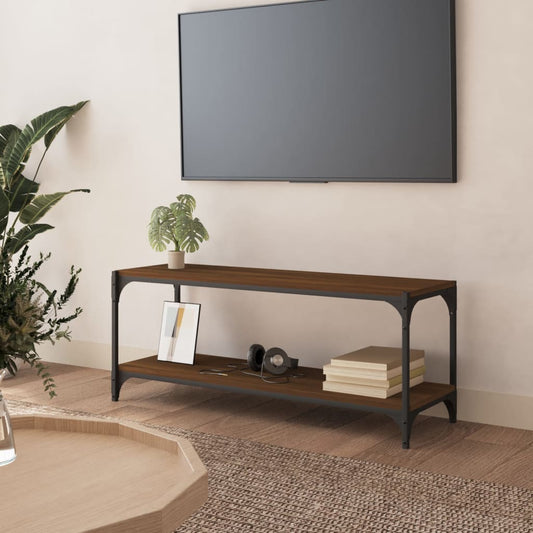 Meuble TV aspect chêne marron 100x33x41 cm bois matériau acier