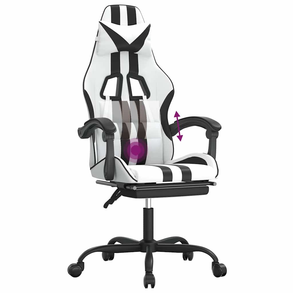 Gaming-Stuhl mit Fußstütze Drehbar Weiß & Schwarz Kunstleder