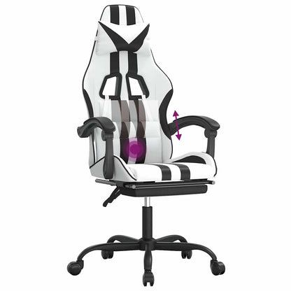 Gaming-Stuhl mit Fußstütze Drehbar Weiß & Schwarz Kunstleder