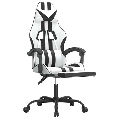Gaming-Stuhl mit Fußstütze Drehbar Weiß & Schwarz Kunstleder