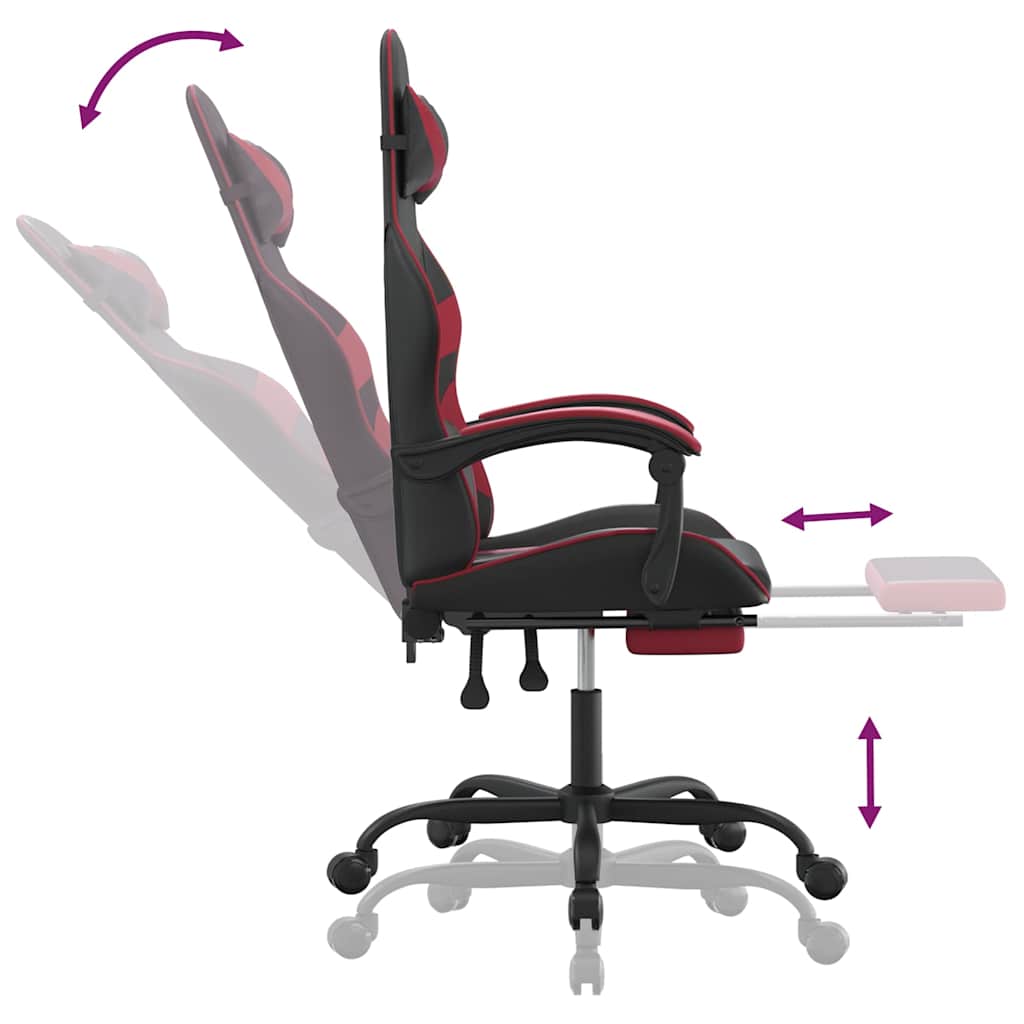 Gaming-Stuhl mit Fußstütze Drehbar Schwarz & Weinrot Kunstleder