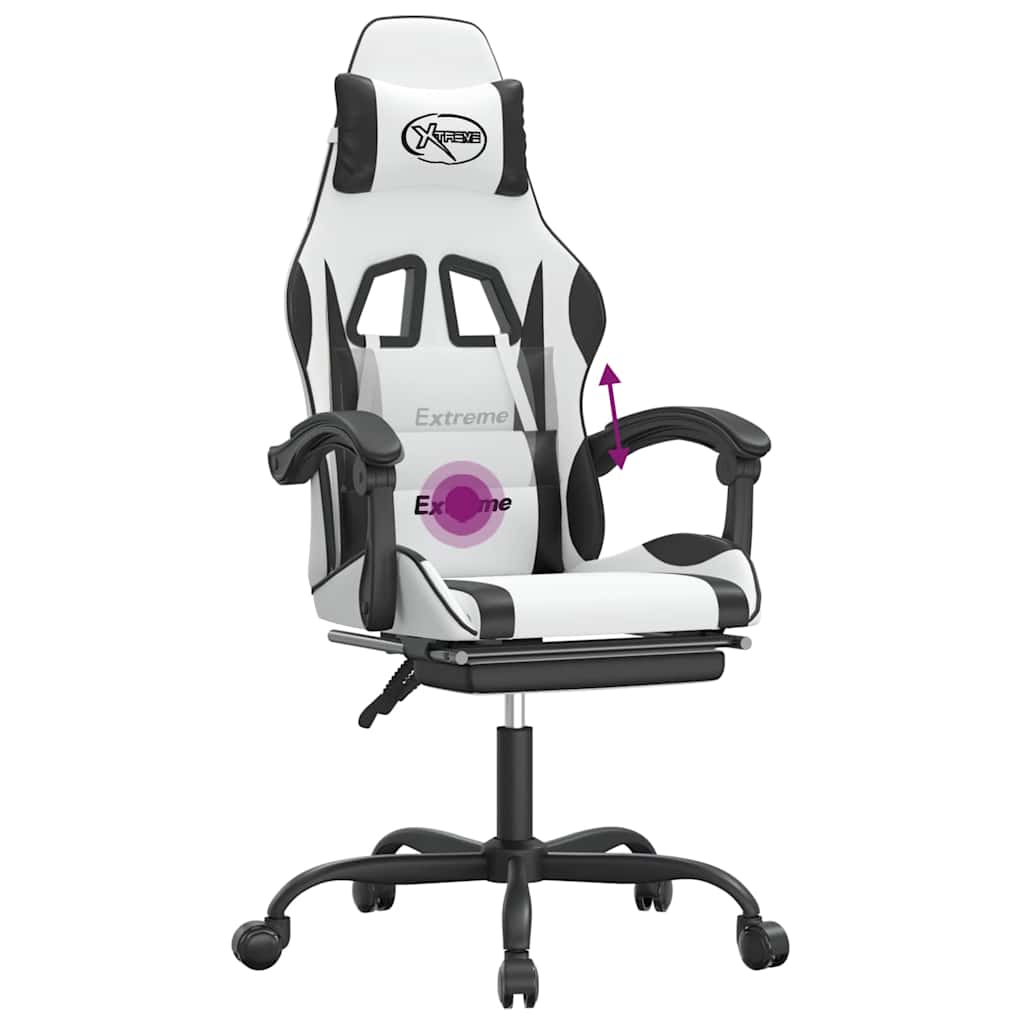 Gaming-Stuhl mit Fußstütze Drehbar Weiß & Schwarz Kunstleder