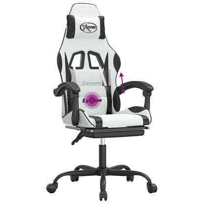Gaming-Stuhl mit Fußstütze Drehbar Weiß & Schwarz Kunstleder