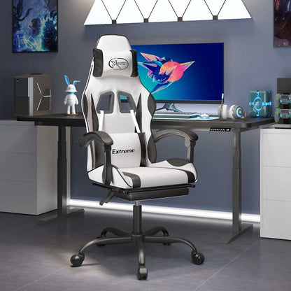 Gaming-Stuhl mit Fußstütze Drehbar Weiß & Schwarz Kunstleder