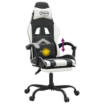 Gaming-Stuhl mit Fußstütze Drehbar Schwarz & Weiß Kunstleder