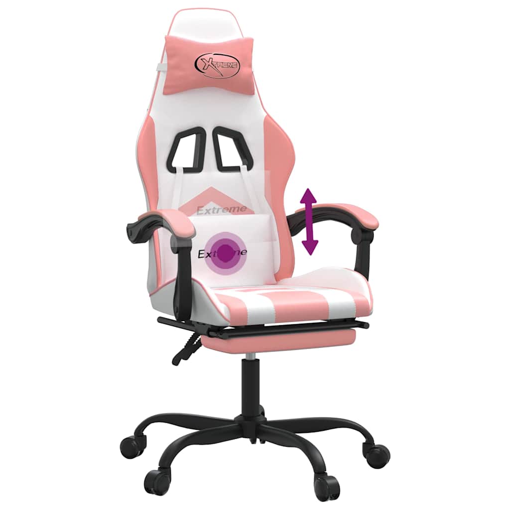 Gaming-Stuhl mit Fußstütze Drehbar Weiß & Rosa Kunstleder
