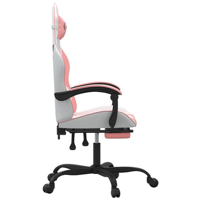 Gaming-Stuhl mit Fußstütze Drehbar Weiß & Rosa Kunstleder