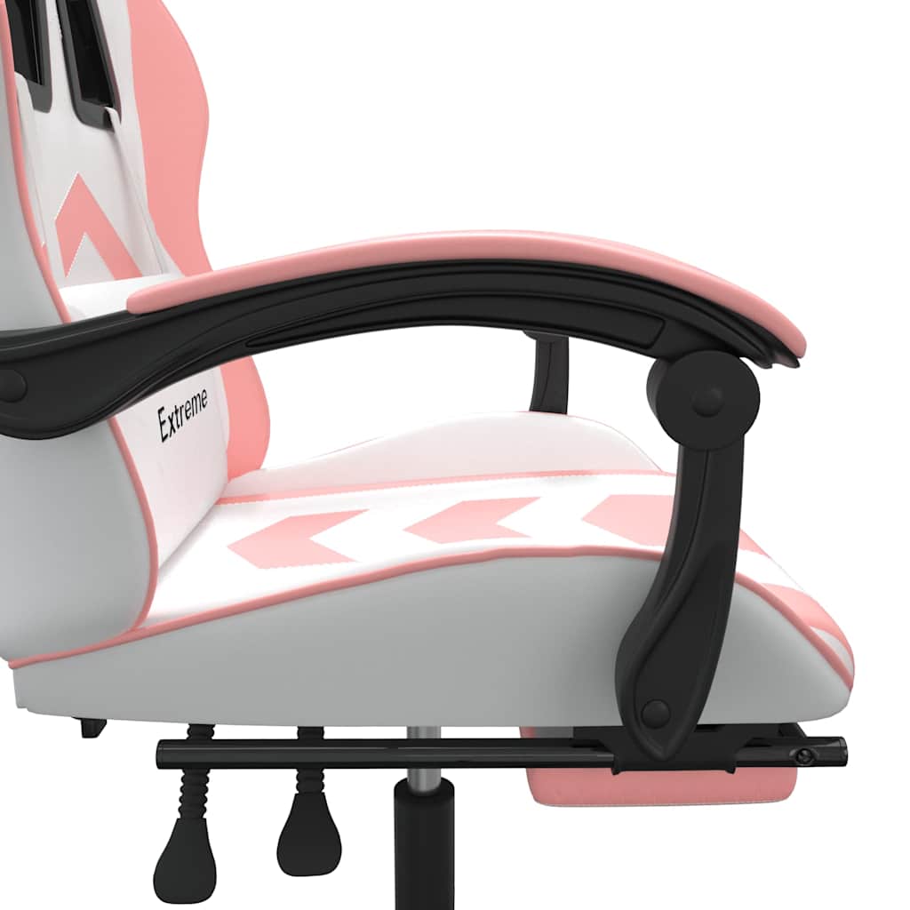 Gaming-Stuhl mit Fußstütze Drehbar Weiß & Rosa Kunstleder