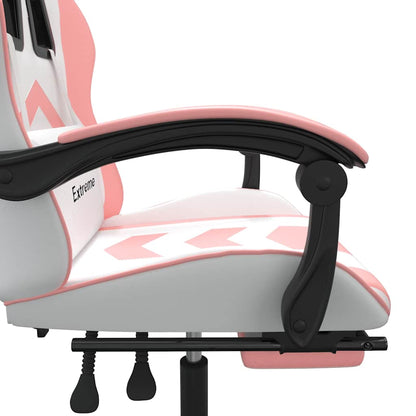 Gaming-Stuhl mit Fußstütze Drehbar Weiß & Rosa Kunstleder