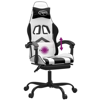 Gaming-Stuhl mit Fußstütze Drehbar Weiß & Schwarz Kunstleder